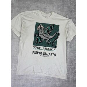 Vintage Nature Shirt Mens Large White Safe The‎ Wild Life Surf Fashion 90s Gecko